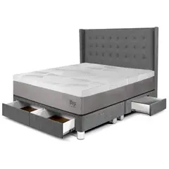 PARAISO - Dormitorio con Cajones Royal Balannze Gold King Gris + 2 Almohadas + 1 Protector