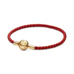 PANDORA - Pulsera Cuero Rojo Trenzado Shine