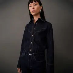 MANGO - Camisa Jean Manga Larga 100% Algodón Mujer