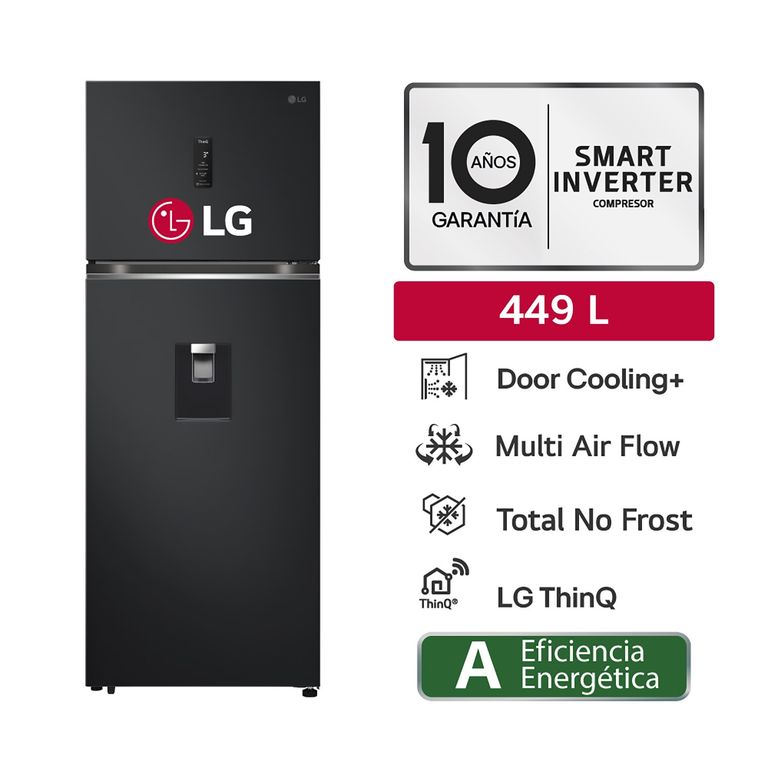 Refrigeradora Vt45APMC 449LT Door Cooling+Top Freezer Negro Mate LG.