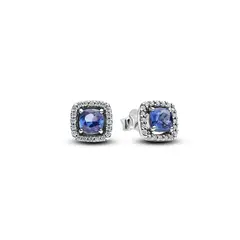 PANDORA - Aretes Halo Azul Cuadradobrillante