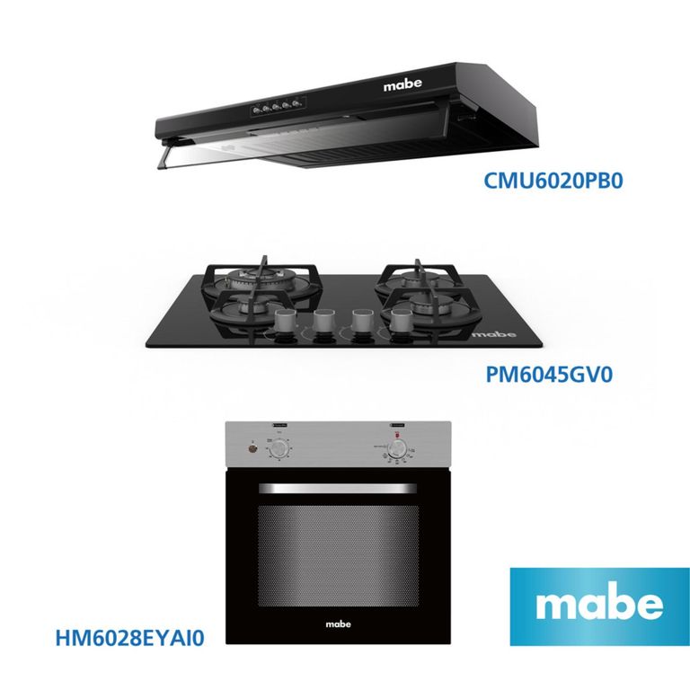 Combo Campana Utilitaria CMU6020PB0 + Cocina empotrable PM6045GV0 + Horno empotrable eléctrico HM6028EYAI0