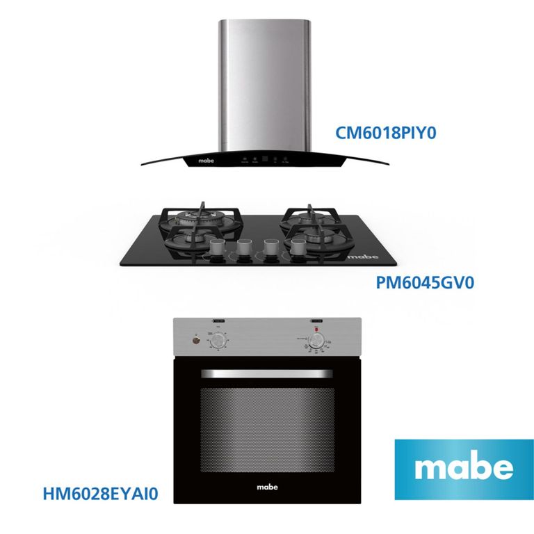 Combo Campana Decorativa CM6018PIY0 + Cocina empotrable PM6045GV0 + Horno empotrable eléctrico HM6028EYAI0