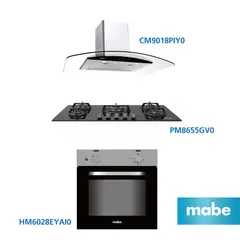 MABE - Combo Campana Decorativa CM9018PIY0 + Cocina empotrable PM6045GV0 + Horno empotrable eléctrico HM6028EYAI0