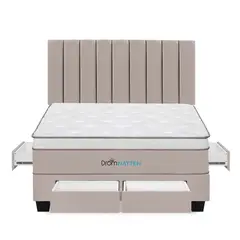 DROM - Dormitorio Con Cajones Natten King + 2 Almohadas Viscoelásticas + Protector