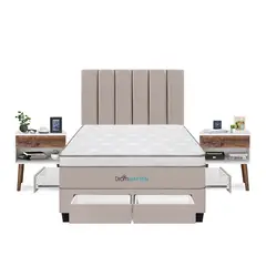 DROM - Dormitorio Con Cajones Natten 2 Plz + 2 Veladores + 2 Almohadas Viscoelásticas + Protector