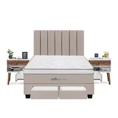 DROM - Dormitorio Con Cajones Natten Queen + 2 Veladores + 2 Almohadas Viscoelásticas + Protector