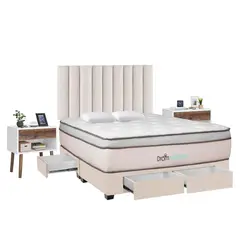 DROM - Dormitorio Con Cajones Natten King + 2 Veladores + 2 Almohadas Viscoelásticas + Protector