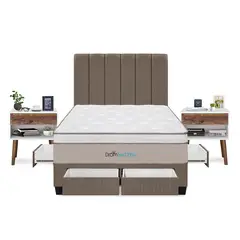 DROM - Dormitorio Con Cajones Natten 2 Plz + 2 Veladores + 2 Almohadas Viscoelásticas + Protector