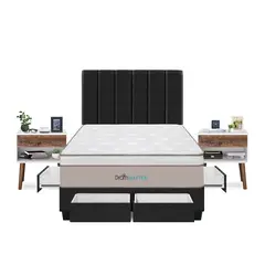 DROM - Dormitorio Con Cajones Natten 2 Plz + 2 Veladores + 2 Almohadas Viscoelásticas + Protector