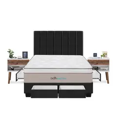 DROM - Dormitorio Con Cajones Natten Queen + 2 Veladores + 2 Almohadas Viscoelásticas + Protector