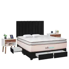 DROM - Dormitorio Con Cajones Natten King + 2 Veladores + 2 Almohadas Viscoelásticas + Protector