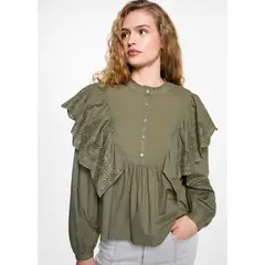 MANGO TEEN - Blusa Manga Larga 100% Algodón Mujer