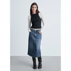 MANGO - Falda Larga 100% Algodón Mujer