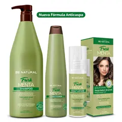 BE NATURAL - Set Para Cabello Con Caspa Y Graso Fresh Menta 1l