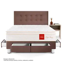 PARAISO - Dormitorio Con Cajones Royal Prince Firme 2 Plz + 1 Velador Repisa + 2 Almohadas Viscoelásticas