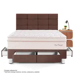 PARAISO - Dormitorio Con Cajones Royal Dynasty Blocks 2 Plz + 1 Velador Moon + 2 Almohadas Viscoelásticas + Protector