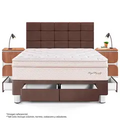 PARAISO - Dormitorio Con Cajones Royal Dynasty Blocks Queen + 2 Veladores Moon + 2 Almohadas Viscoelásticas + Protector