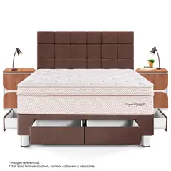 PARAISO - Dormitorio Con Cajones Royal Dynasty Blocks King + 2 Veladores Moon + 2 Almohadas Viscoelásticas + Protector