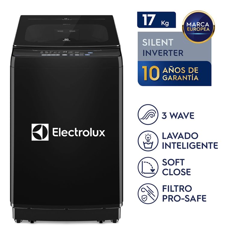Lavadora Carga Superior 17kg Efficient Silent Inverter Negra EWIJ17F2XSYB