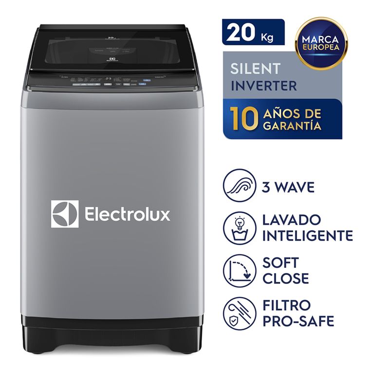 Lavadora Carga Superior 20kg Efficient Silent Inverter Gris EWIJ20F2XSYG