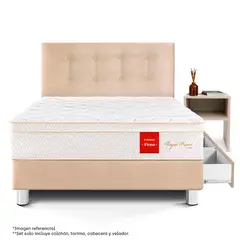 PARAISO - Dormitorio Royal Prince Firme Con Cajones 1.5 Plz Champagne + 1 Velador Repisa + 1 Almohada Viscoelástica