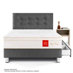 PARAISO - Dormitorio Royal Prince Firme Con Cajones 1.5 Plz Gris + 1 Velador Repisa + 1 Almohada Viscoelástica