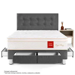 PARAISO - Dormitorio Con Cajones Royal Prince Firme 2 Plz + 1 Velador Repisa + 2 Almohadas Viscoelásticas