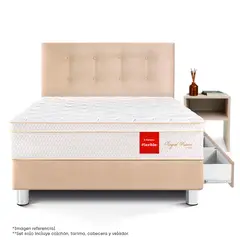 PARAISO - Dormitorio Royal Prince Flexible Con Cajones 1.5 Plz Champagne + 1 Velador Repisa + 1 Almohada Viscoelástica