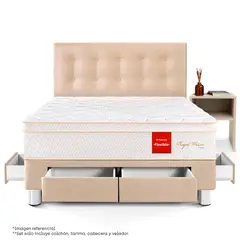 PARAISO - Dormitorio Con Cajones Royal Prince Flex 2 Plz + 1 Velador Repisa + 2 Almohadas Viscoelásticas