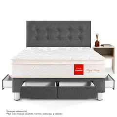 PARAISO - Dormitorio Con Cajones Royal Prince Flex 2 Plz + 1 Velador Repisa + 2 Almohadas Viscoelásticas + Protector