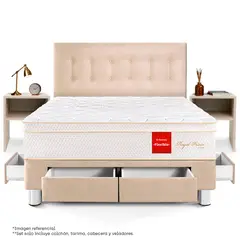 PARAISO - Dormitorio Con Cajones Royal Prince Flex Queen + 2 Veladores Repisa + 2 Almohadas Viscoelásticas + Protector