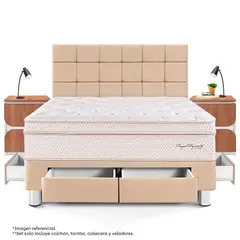 PARAISO - Dormitorio Con Cajones Royal Dynasty Blocks King + 2 Veladores Moon + 2 Almohadas Viscoelásticas + Protector
