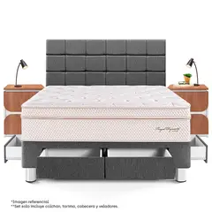 PARAISO - Dormitorio Con Cajones Royal Dynasty Blocks King + 2 Veladores Moon + 2 Almohadas Viscoelásticas + Protector