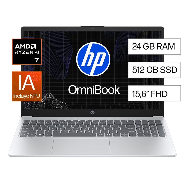 Laptop Omnibook 3 Amd Ryzen Ai 7 24gb Ram  512 Gb Ssd 15.6" Fhd 15-fn0072la