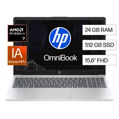 HP - Laptop Omnibook 3 Amd Ryzen Ai 7 24gb Ram  512 Gb Ssd 15.6" Fhd 15-fn0072la