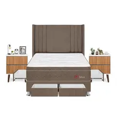 FORLI - Dormitorio Con Cajones Sirius 2plz Marrón + Velador Milan+ 2 Almohadas + Protector