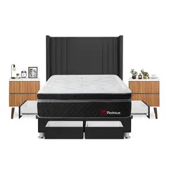 FORLI - Dormitorio Con Cajones Platinium 2plz Gris + Velador Milan+ 2 Almohadas + Protector