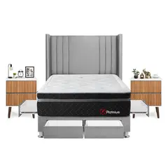 FORLI - Dormitorio Con Cajones Platinium 2plz Plata + Velador Milan+ 2 Almohadas + Protector