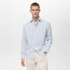 MANGO - Camisa Lino Rayas Regular Fit Hombre Man