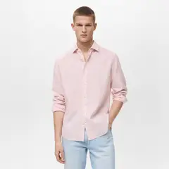 MANGO - Camisa Lino Rayas Regular Fit Hombre Man