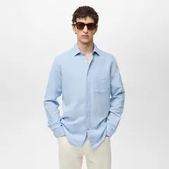 MANGO - Camisa Lino Bolsillo Hombre Man