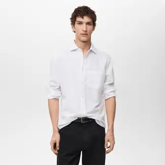 MANGO - Camisa Lino Bolsillo Man