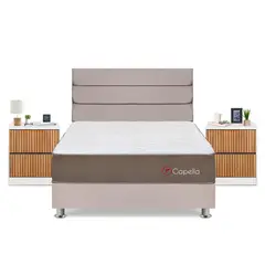 FORLI - Dormitorio Capella Queen Beige + Velador Roma + Almohada + Protector