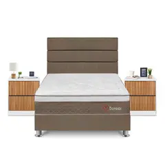 FORLI - Dormitorio Boreal 2plz Marron + Velador Roma + Almohada + Protector