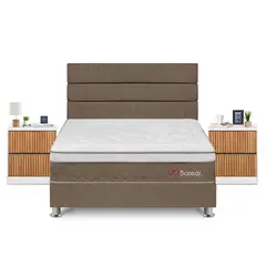 FORLI - Dormitorio Boreal Queen Marron + Velador Roma + Almohada + Protector