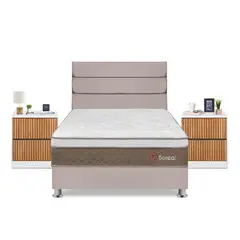 FORLI - Dormitorio Boreal 2plz Beige + Velador Roma + Almohada + Protector