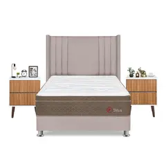 FORLI - Dormitorio Sirius 2plz Beige + Velador Milan + Almohada + Protector