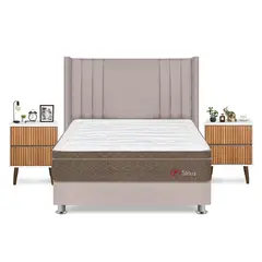FORLI - Dormitorio Sirius King Beige + Velador Milan + Almohada + Protector