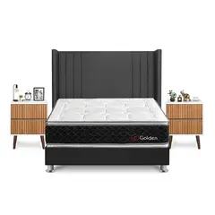 FORLI - Dormitorio Golden Queen Gris + Velador Milan+ Almohada + Protector